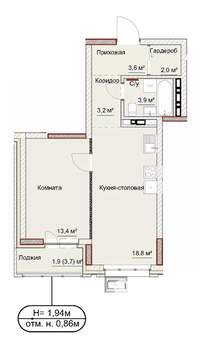 2-к квартира, сданный дом, 49м2, 7/17 этаж
