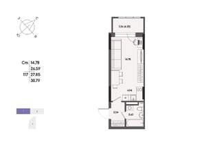 Студия квартира, вторичка, 28м2, 9/17 этаж