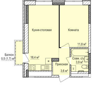 1-к квартира, вторичка, 38м2, 5/17 этаж
