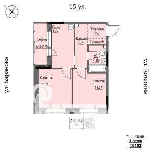 2-к квартира, строящийся дом, 49м2, 1/17 этаж