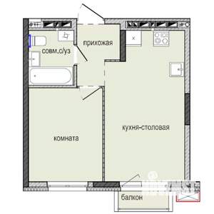 1-к квартира, строящийся дом, 35м2, 4/16 этаж