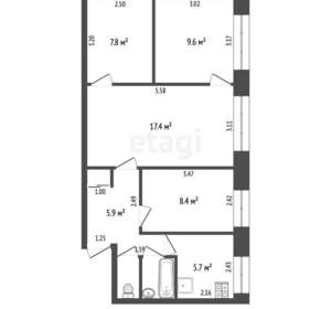 4-к квартира, вторичка, 59м2, 1/5 этаж