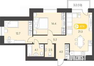 2-к квартира, вторичка, 67м2, 18/24 этаж