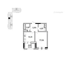 1-к квартира, строящийся дом, 46м2, 13/17 этаж