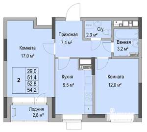 2-к квартира, вторичка, 53м2, 13/17 этаж