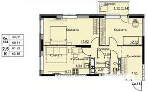 3-к квартира, строящийся дом, 61м2, 14/17 этаж