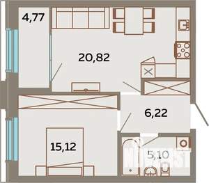 1-к квартира, вторичка, 47м2, 2/25 этаж