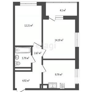 2-к квартира, вторичка, 52м2, 3/16 этаж