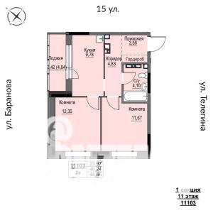 2-к квартира, строящийся дом, 49м2, 11/17 этаж