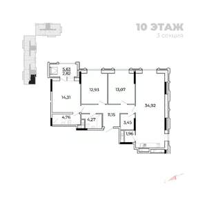 3-к квартира, вторичка, 106м2, 13/17 этаж