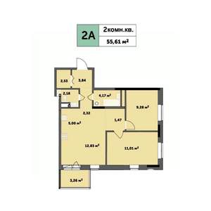 2-к квартира, строящийся дом, 56м2, 13/26 этаж