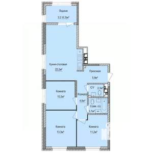 3-к квартира, строящийся дом, 76м2, 6/17 этаж