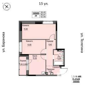 2-к квартира, строящийся дом, 53м2, 5/17 этаж
