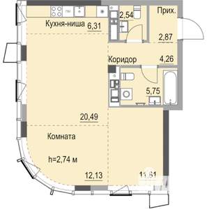 Студия квартира, строящийся дом, 69м2, 16/23 этаж