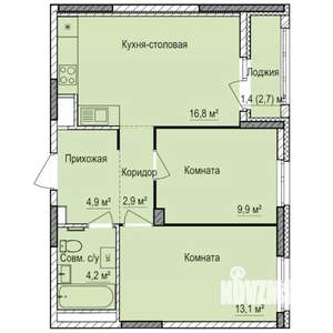 2-к квартира, строящийся дом, 53м2, 4/17 этаж