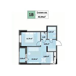 1-к квартира, строящийся дом, 44м2, 23/26 этаж