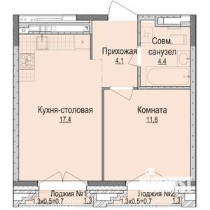 1-к квартира, строящийся дом, 39м2, 2/15 этаж