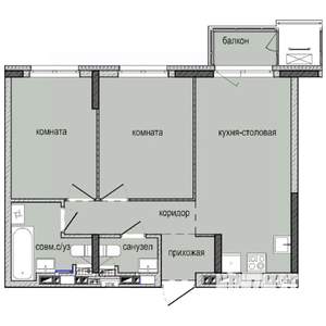 2-к квартира, строящийся дом, 53м2, 6/16 этаж