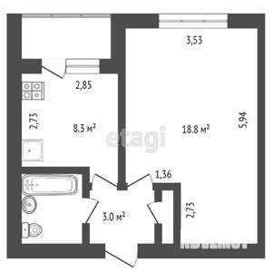 1-к квартира, вторичка, 35м2, 2/9 этаж
