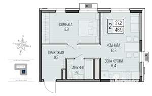 2-к квартира, вторичка, 47м2, 2/16 этаж