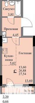 Студия квартира, строящийся дом, 29м2, 8/17 этаж