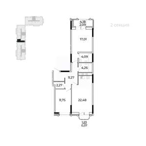 2-к квартира, строящийся дом, 79м2, 12/17 этаж