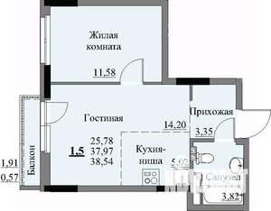 1-к квартира, строящийся дом, 40м2, 2/17 этаж