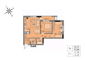 3-к квартира, вторичка, 59м2, 13/17 этаж
