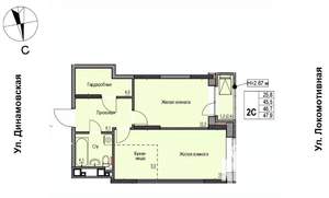 2-к квартира, строящийся дом, 47м2, 15/17 этаж