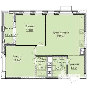 2-к квартира, строящийся дом, 63м2, 6/17 этаж