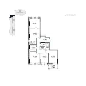 4-к квартира, строящийся дом, 105м2, 2/17 этаж