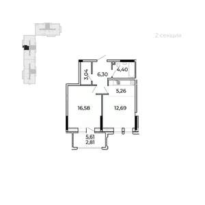 1-к квартира, строящийся дом, 54м2, 13/17 этаж