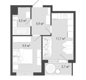 2-к квартира, вторичка, 33м2, 19/25 этаж