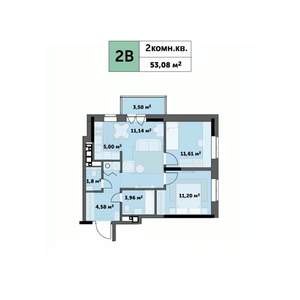 2-к квартира, строящийся дом, 53м2, 9/26 этаж