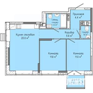 2-к квартира, строящийся дом, 60м2, 12/16 этаж