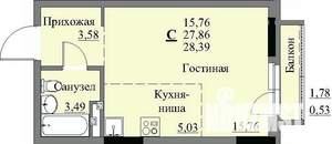 Студия квартира, строящийся дом, 30м2, 2/17 этаж