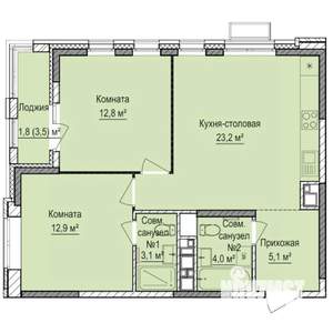 2-к квартира, строящийся дом, 63м2, 10/17 этаж