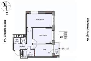 2-к квартира, строящийся дом, 55м2, 13/17 этаж