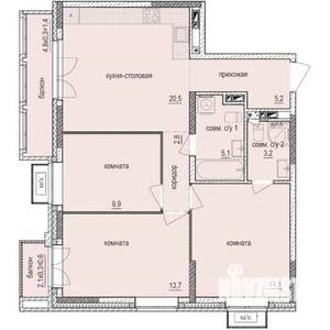3-к квартира, строящийся дом, 77м2, 3/14 этаж