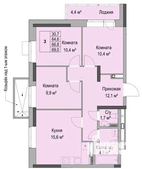 3-к квартира, вторичка, 67м2, 2/17 этаж