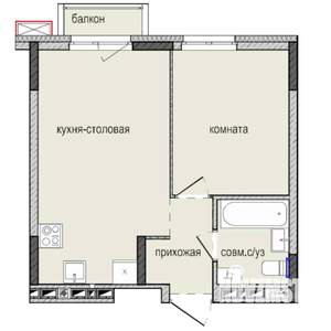 1-к квартира, строящийся дом, 36м2, 2/16 этаж