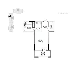 Студия квартира, строящийся дом, 42м2, 11/17 этаж