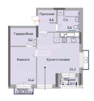 1-к квартира, вторичка, 51м2, 12/17 этаж