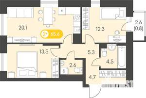 2-к квартира, строящийся дом, 66м2, 2/10 этаж