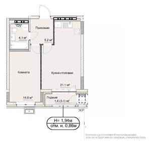 2-к квартира, сданный дом, 48м2, 15/17 этаж