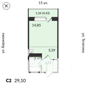 1-к квартира, строящийся дом, 29м2, 9/17 этаж