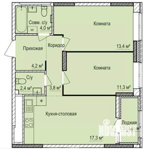 2-к квартира, вторичка, 58м2, 12/17 этаж