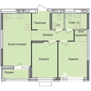 2-к квартира, строящийся дом, 57м2, 14/17 этаж