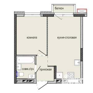 1-к квартира, строящийся дом, 35м2, 3/16 этаж