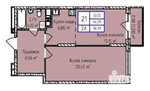 2-к квартира, строящийся дом, 56м2, 3/17 этаж